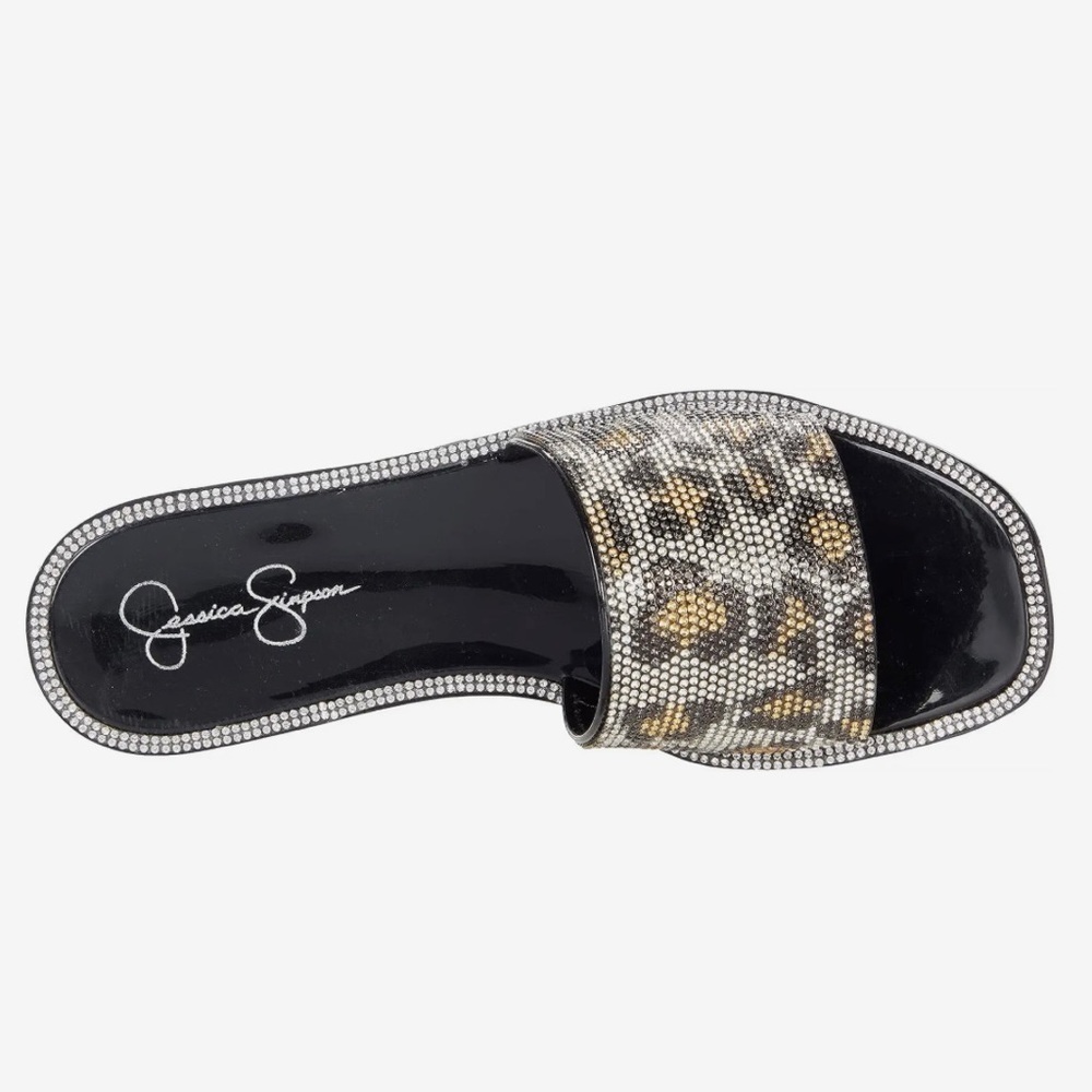 JESSICA SIMPSON Women Leopard Print Jelly‎ Rhinestone Kassime Slide Sandals NEW